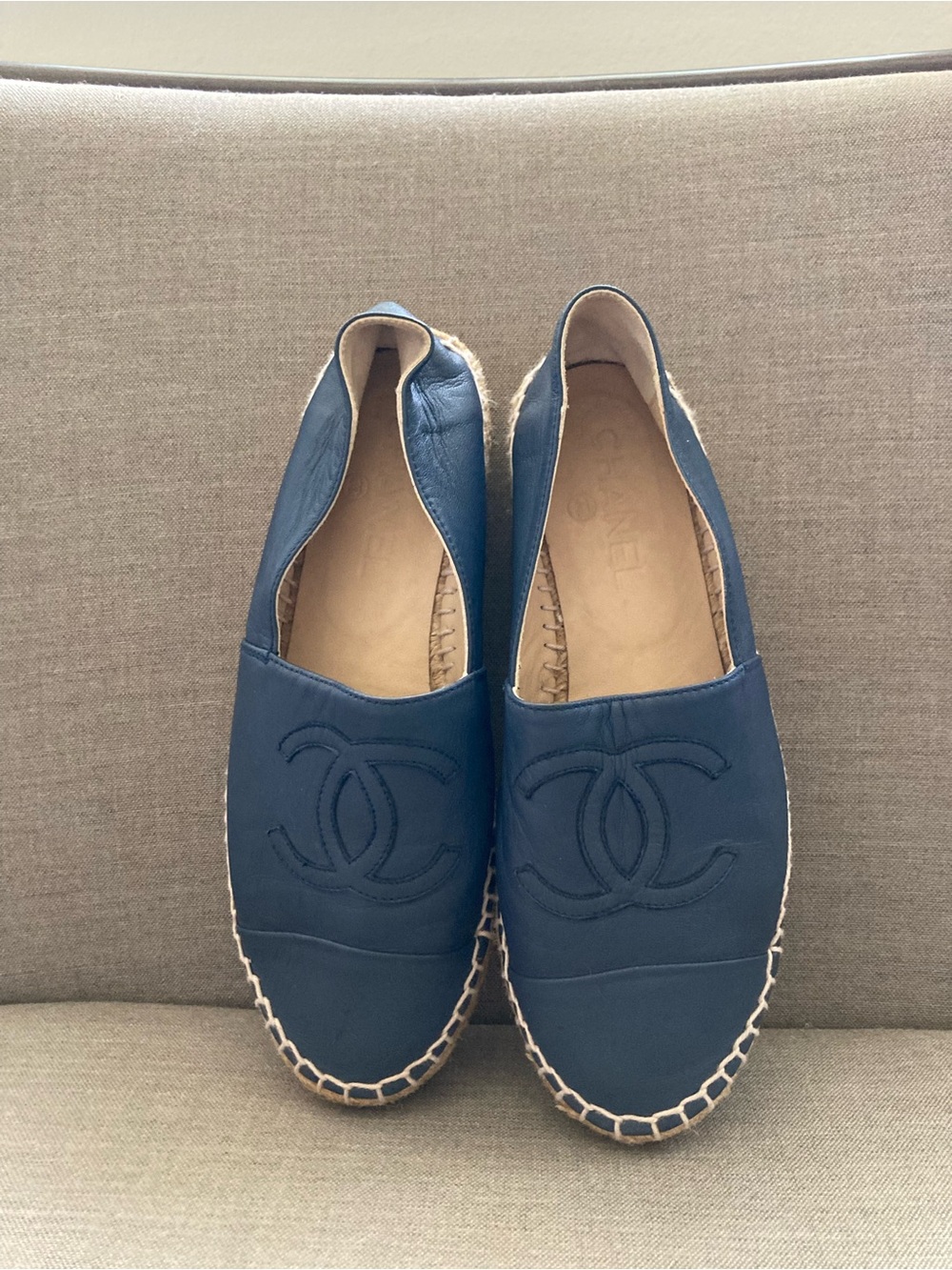 CHANEL Blue Leather Espadrilles with CC Logo
